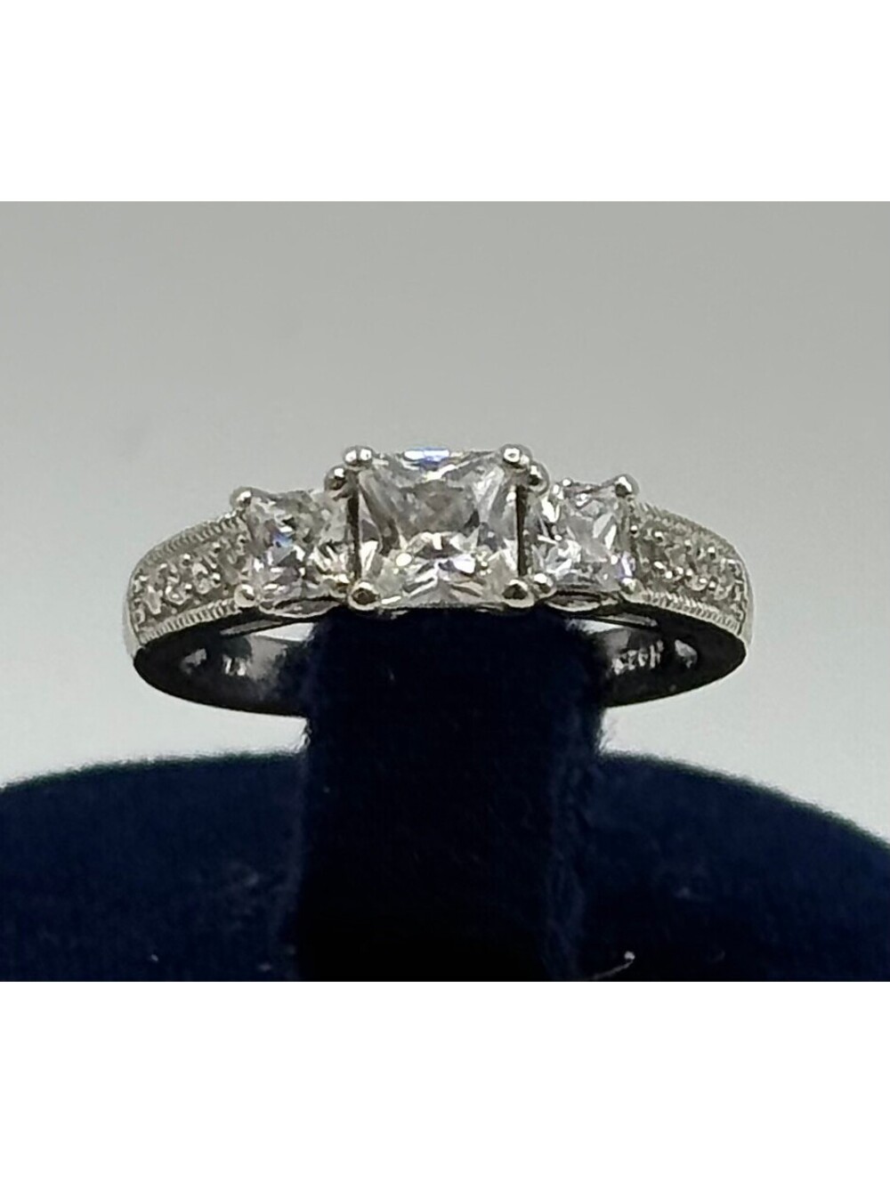 John Hardy Sterling Silver Three-Stone Princess-Cut CZ Ring